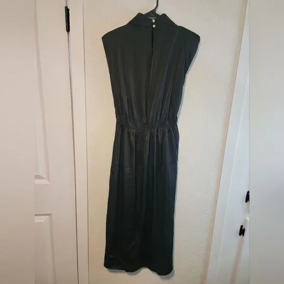 Entro Black Satin Draped Cowl Neck Midi Dress Small - Picture 5 of 7